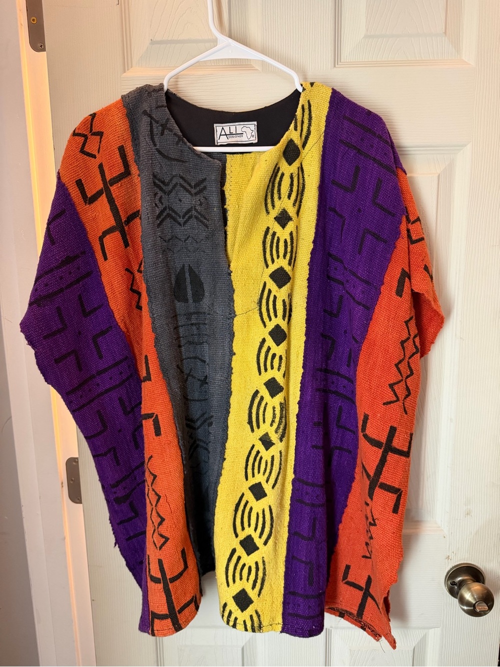 -Over Pattern V-Neck Sweater in Purple, Orange & Yellow